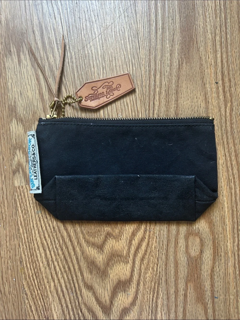 The Superior Labor Black Canvas Engineer Zip Pouch with Leather Tag
